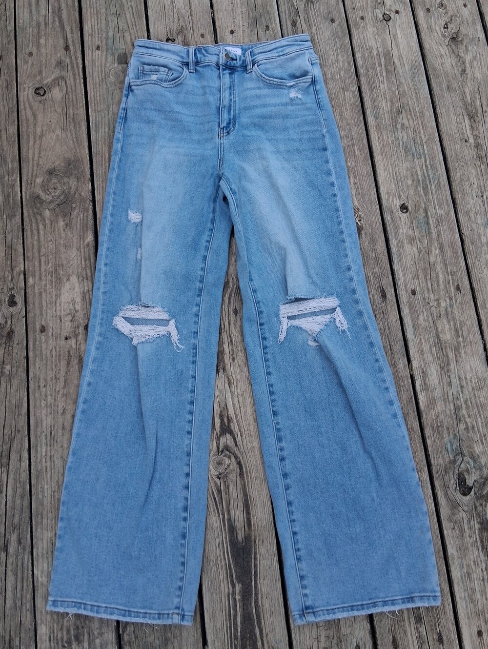 Flying Monkey Distressed Light Blue Wide-Leg Jeans